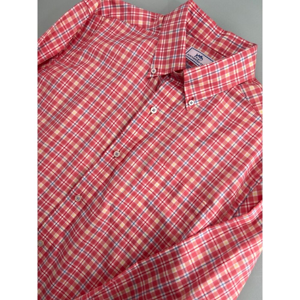 Southern Tide Shirt Mens Medium M Long Sleeve Button Up Stretch Peach Coastal - Picture 1 of 7